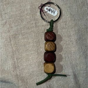 Beaded Dark Green Leather Keychain (#44)